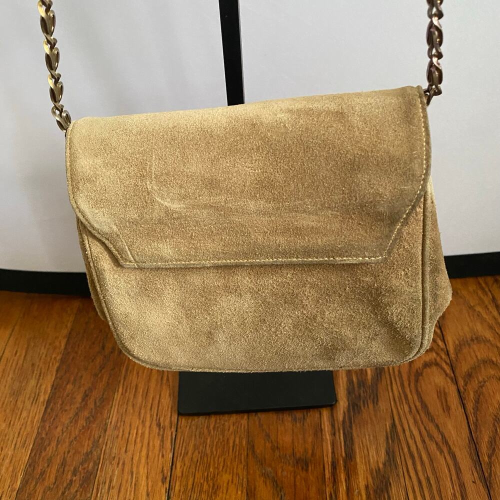 Vintage Suede Mini Shoulder Bag Camel Beige Chain Strap 70s/80s - Picture 5 of 17